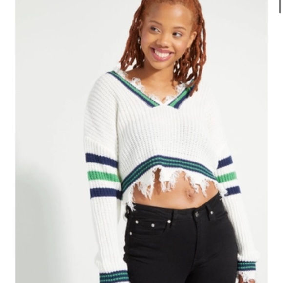 Rue 21 Brown, Pink and White Hem Crop Sweater - Picture 3 of 3